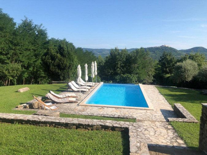 View, terrace and infinity pool, Villa Bazjaki, Istria  Livade